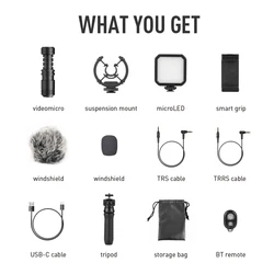 ANJIESI Video Shotgun Microphone Vlogging Kit with Mini Foldable Tripod Stand Fill Light Led for Smartphones Recording,Vlogging