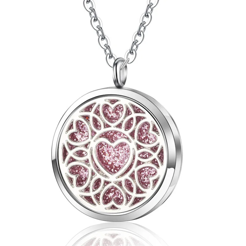 Aromatherapy Necklace Hollow Fashionable  Aroma locket Necklace Dispenser Photo Box DIY Pendant Magnetic Open Necklace