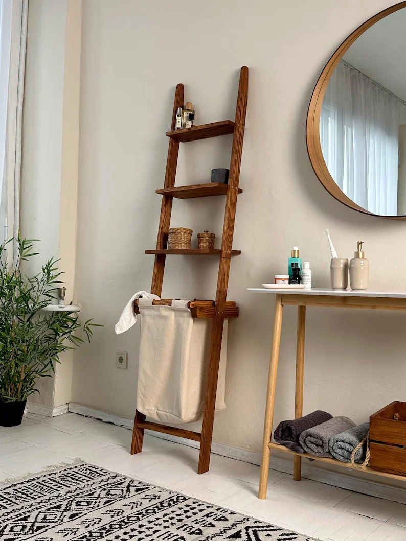 Customized wooden shelving laundry room wood plant stand bathroom organizer shelf storage wood decor gift