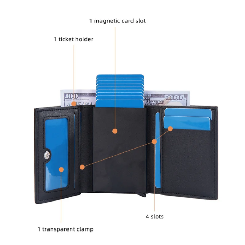 baellerry pop up minimalist wallet pu leather Crocodile Texture RFID Aluminum Slim Pocket trifold money pocket pop up wallet