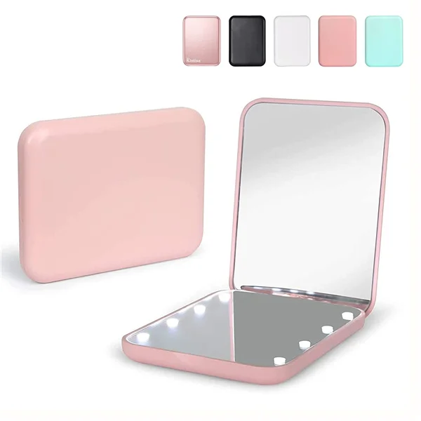 pink color square compact LED light makeup mirror