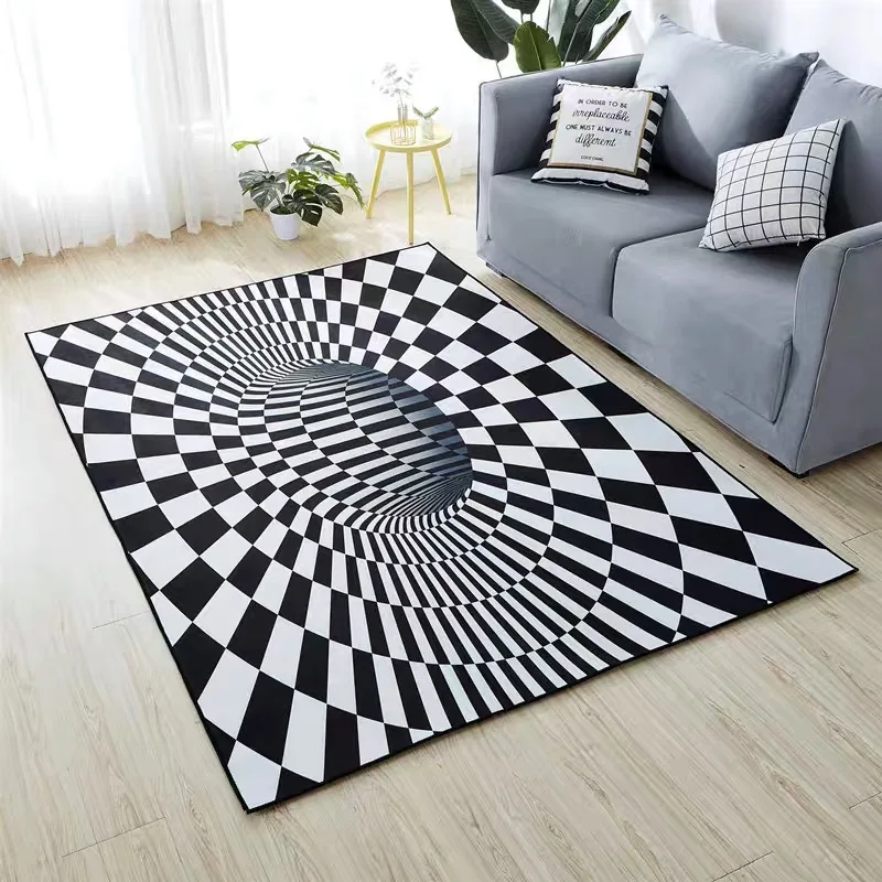 63 inch 3D Illusion Rug Non-Slip Soft Flannel Carpet 3D Black Hole Vision Fluffy Doormat Rug