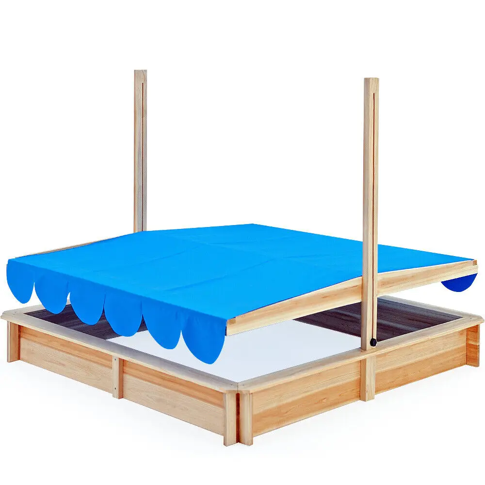 Outdoor Wooden Sandbox Complete Beach & Sand Toys Sand Pit Set with Plastic Box and Canopy for Kids