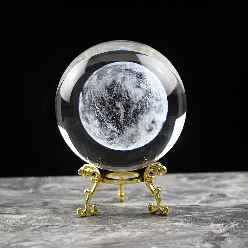 New Design Crystal 80mm 3D Laser Engraved Mars Glass Ball Light For Children Birthday Gift