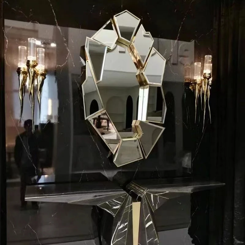 68.5X120X9cm Modern Gold Ornate Design Mirror Plated Mirror Color Stainless Steel Framed Fashion Wall Decor 3d Mirrors