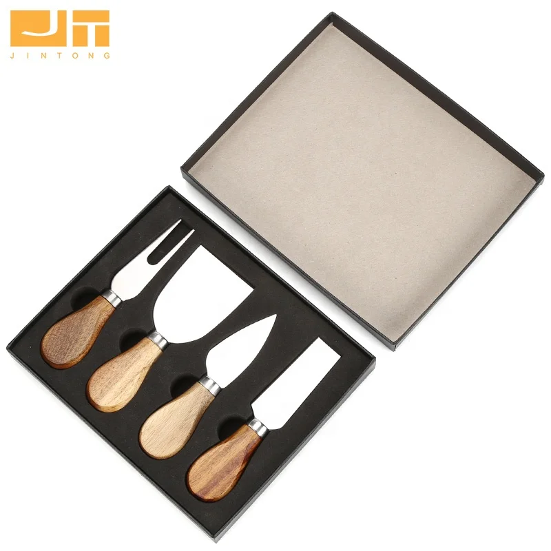 Best Selling Wooden Cheese Knife Set Stainless Steel Cheese Tools Knife Set with Gift Box