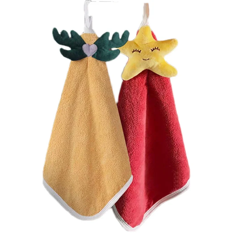 Wholesale Microfiber Cute Kitchen Hand Towel Coral Fleece Hanging Hand Towel
