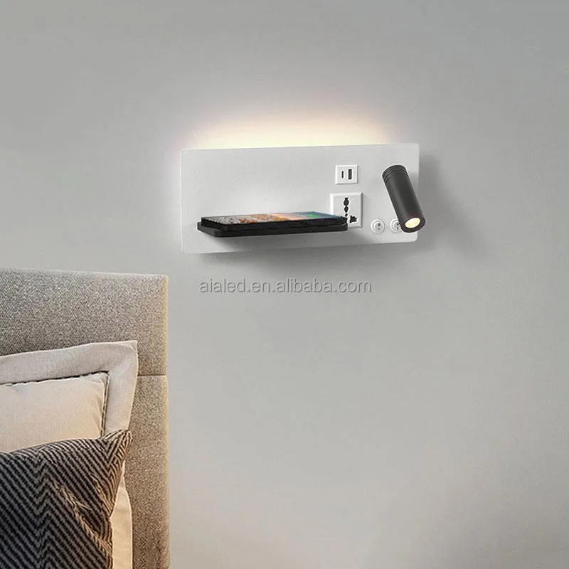 Multifunctional hotel home villa apartment reading wall lamp USB Type-C wireless charger socket bedside light bedroom lamp