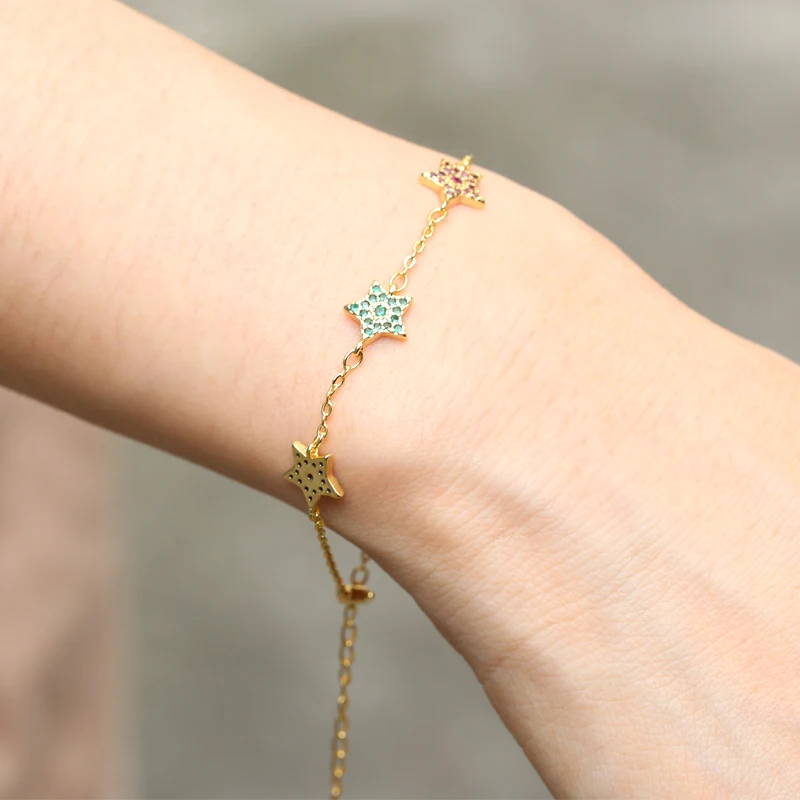 
Jewelries wholesale custom fashion adjustable copper CZ micro pave 18k gold plated charm women bracelets 