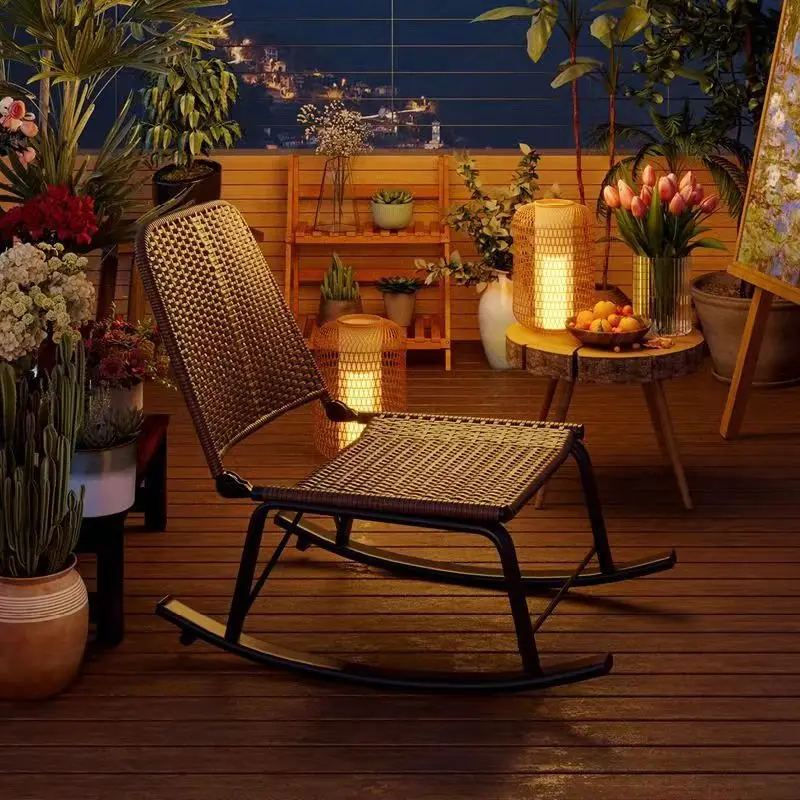Summer lazy rocking chair home rattan chair adult balcony outdoor leisure chair living room folding rattan chaise longue
