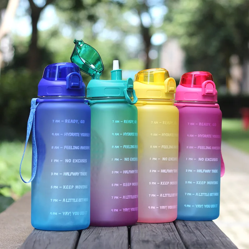 2200ml Amazon Hot Sales Plastic Water Bottle Colorful PC Large Capacity Sports Bottle with the Handle and Straw