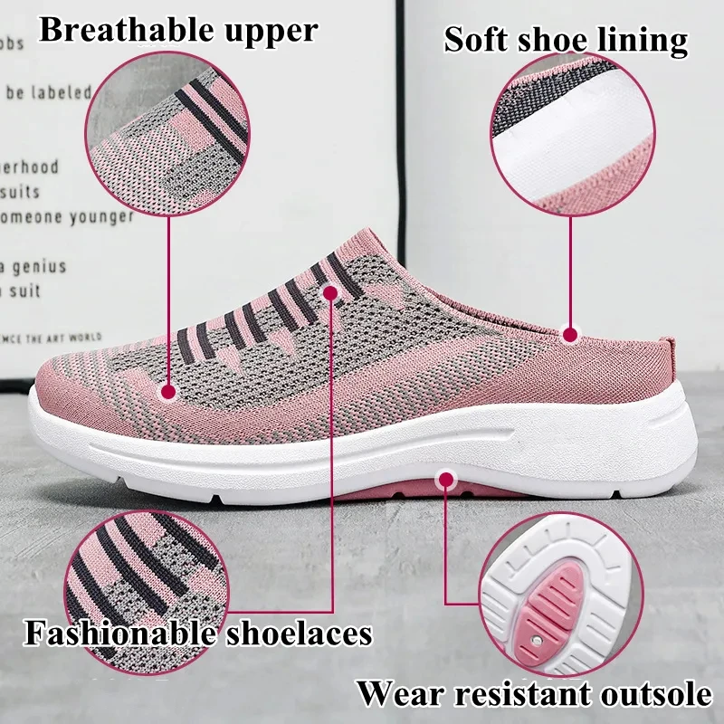 women sandals with soft soles fly woven breathable summer Half-trawl outdoor sport slippers light weight flat shoes for ladies