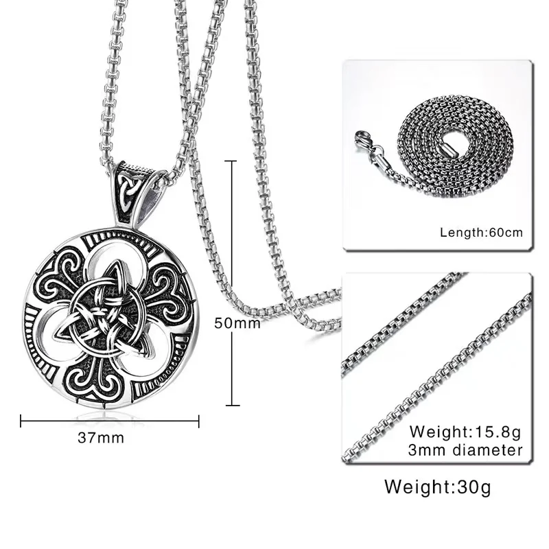 Custom Irish Celtic Knot Necklace Stainless Steel Double Side Solid Viking Cross Knot Pendants