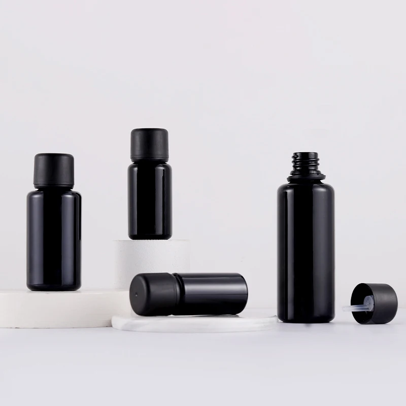 FOCSTAR 10ml 15ml 30ml 50ml 100ml 200ml Black Color Refillable Glass Cosmetic Porcelain Essential Oil Bottles (BTL032)