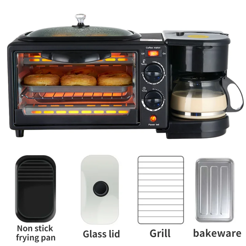 2025 new hot sell 3 in 1 breakfast maker microwave 3 in 1 breakfast station oven coffee maker and frying pan