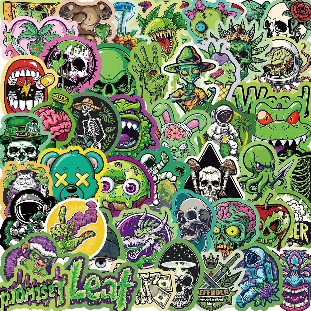 50PCS Fashional horror movie killer skull ghost Alien green weed monster sticker