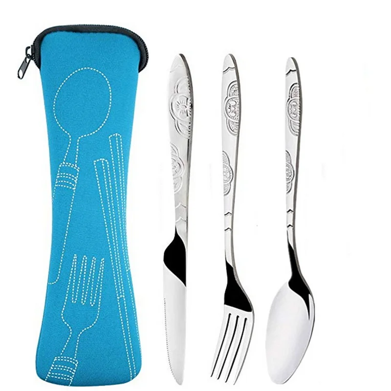 New Fork Spoon Knife Dinnerware Sets Travel Stainless Steel Cutlery Portable Cloth Bag Packing