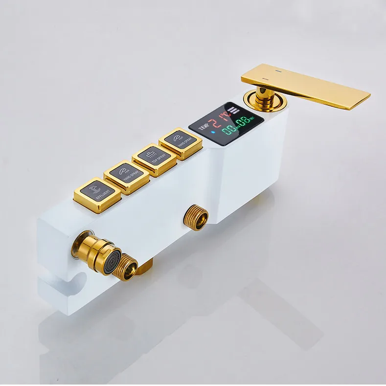 Digital Shower Set Luxury Thermostatic Bathroom Shower System Quality Brass Rainfall Bathtub Tap White Gold Digital Shower Sets