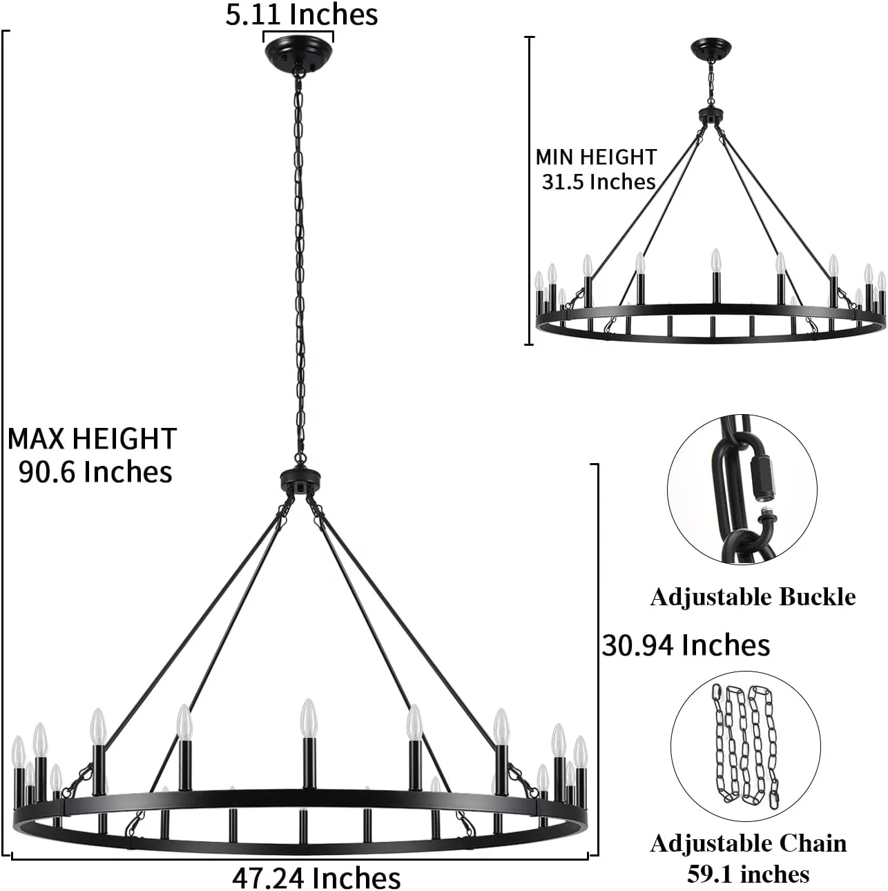 Nordic Retro Village style Industrial black wood Wagon Wheel Large candle chandelier 20 bulb