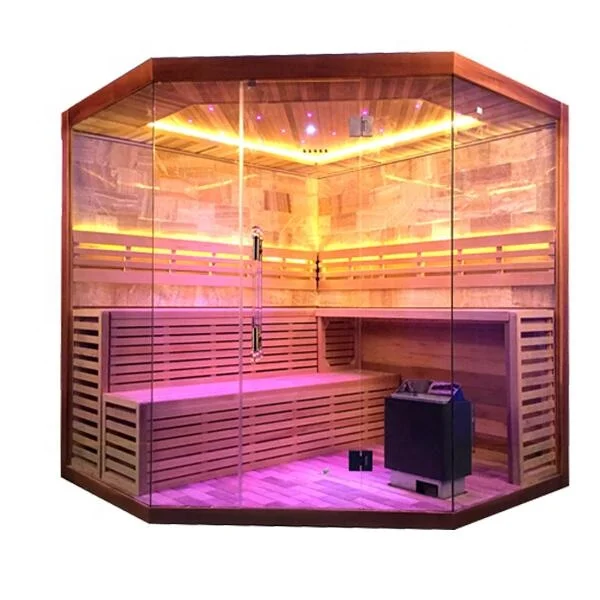 6 person hemlock wood himalayan salt blocks dry sauna steam shower combo