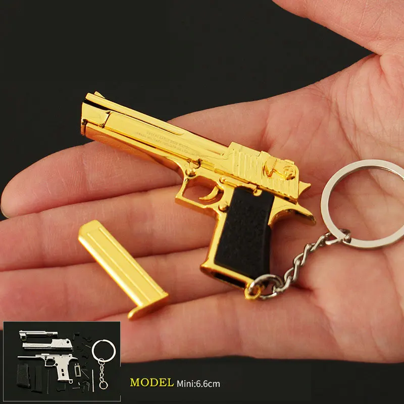 Factory Hot Sale 1:4 Gold Plated Desert Eagle Full Metal mini Toy Gun Alloy Miniature Model Keychain ring