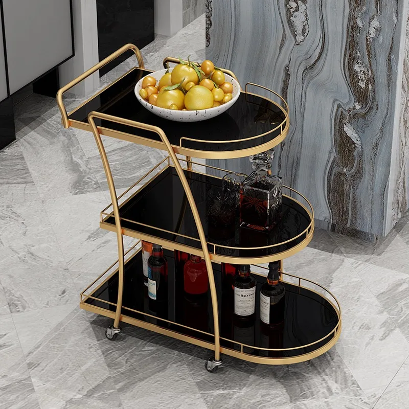 SWT factory wholesale 3 tier modern brass gold food cake serving rolling gold bar Cart trolley with wheels