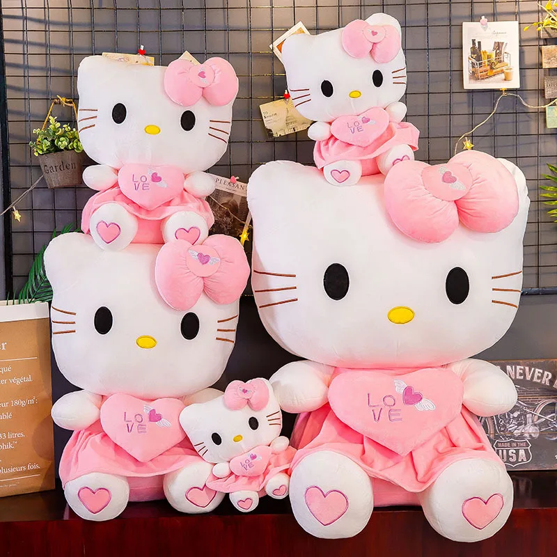 Sanrios Hello KT Cartoon KT Cat Plush Toys Soft Cotton Anime Pillow and Birthday Gifts Unisex Accessories for Kids and Girls