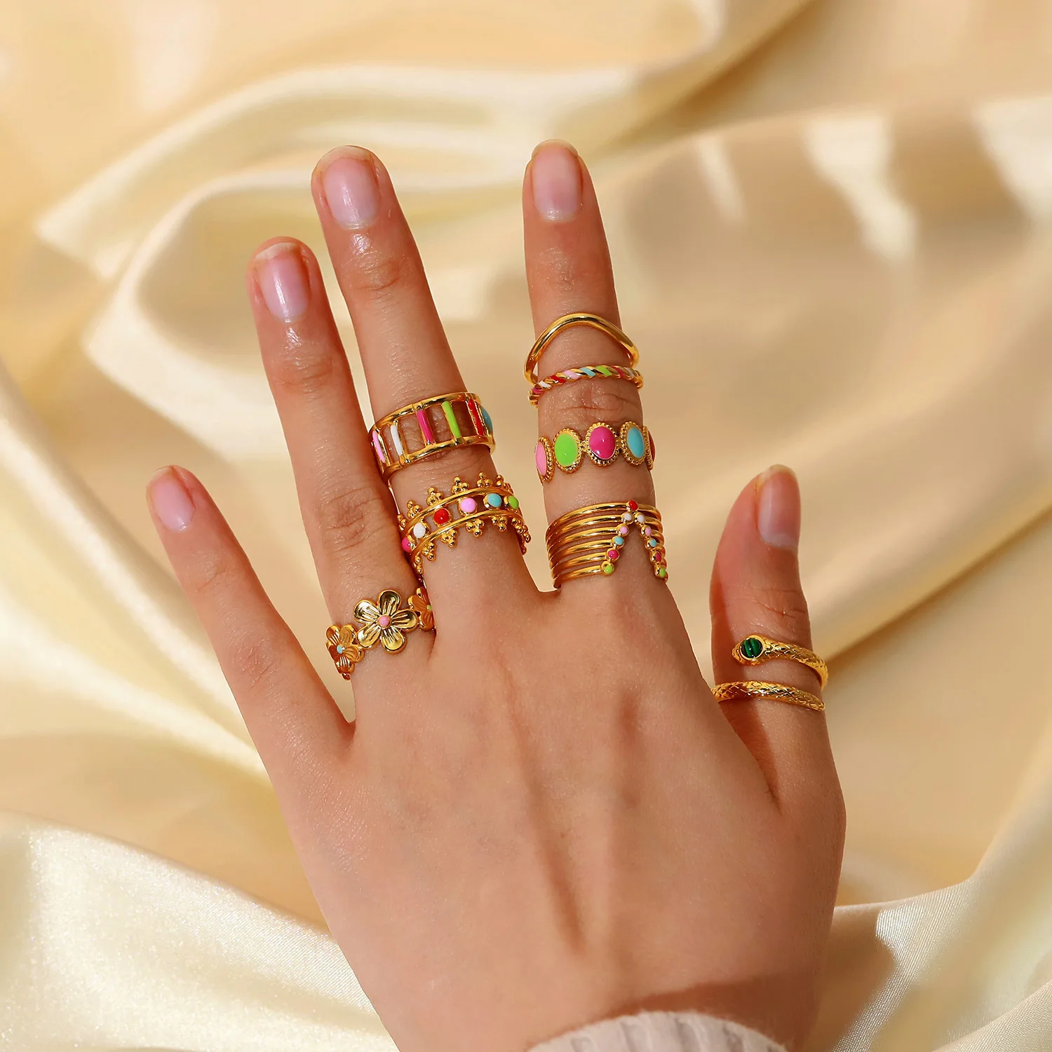 INS/Новая мода геометрические ювелирные изделия 18K позолоченные капли масла Инструмент для открывания из нержавеющей стали Регулируемые кольца женщин и