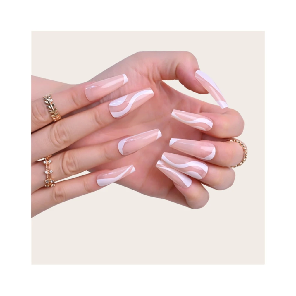 Press on Nails New Fashion Design Custom Middle Oval French Tip False Nails ABS Acrylic Short Squoval Artificial Fingernails