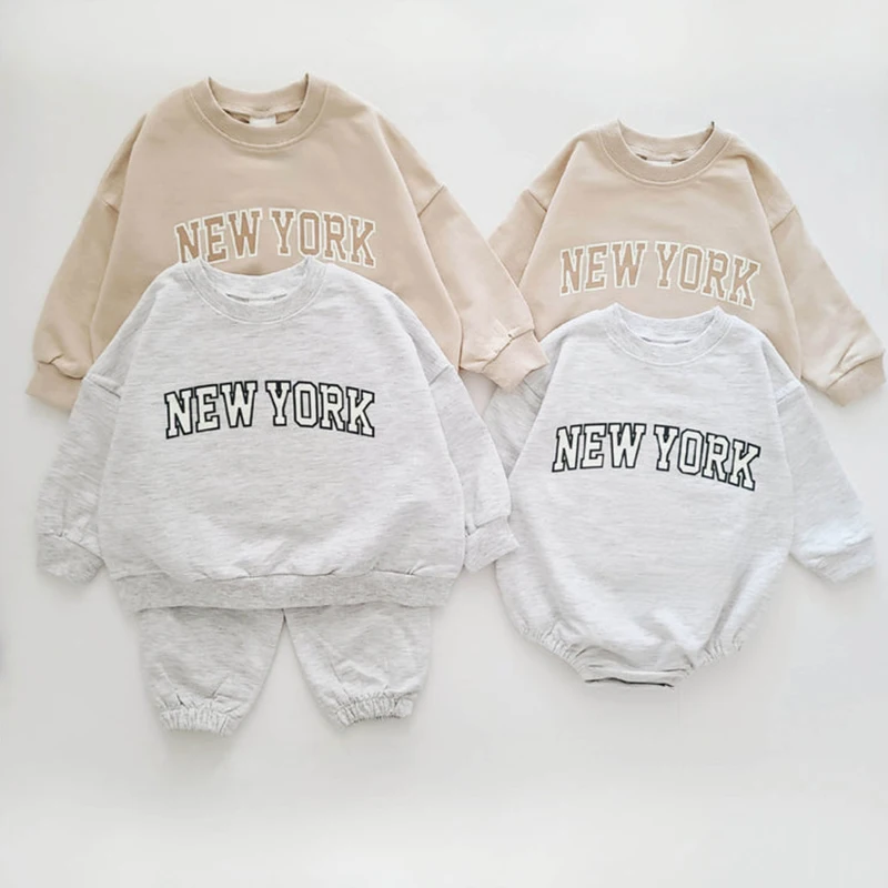 Autumn Baby Clothing Letter New York Printed Newborn Boys Girls Long Sleeve Pants Two Piece Sports Set