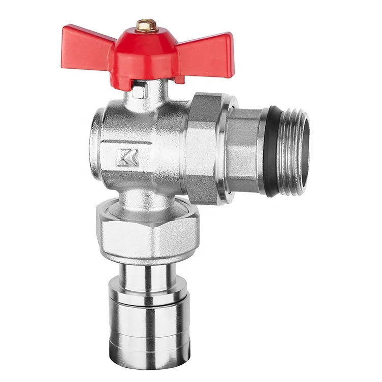 China two ways manual ptfe brass 1inch angle male thread flow control water union ball valve with butterfly handle
