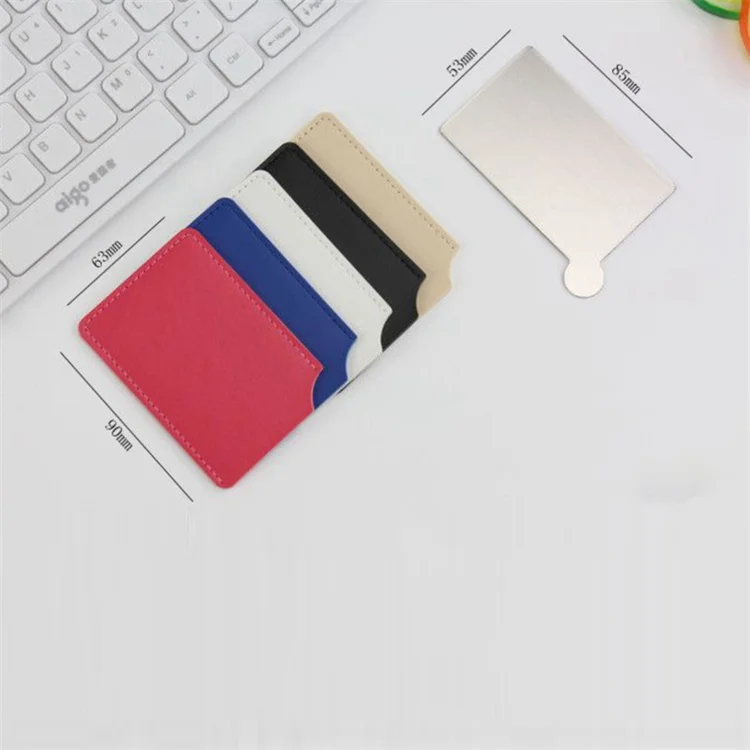 Handheld Cosmetic Stainless Steel PU Leather Pocket Size Mirror Name Card Mini Metal Resistant Mirror