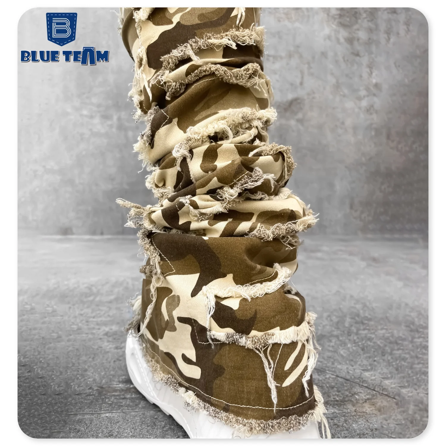 Blue Team | Custom Logo OEM ODM jeans camouflage mens stacked jeans stacked jeans men flare skinny stack sweatpants denim