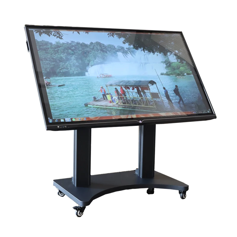 New Design 65-98 inch tv mobile cart big stand swivel 90 degrees electric lifting and flipping tv floor bracket for conference