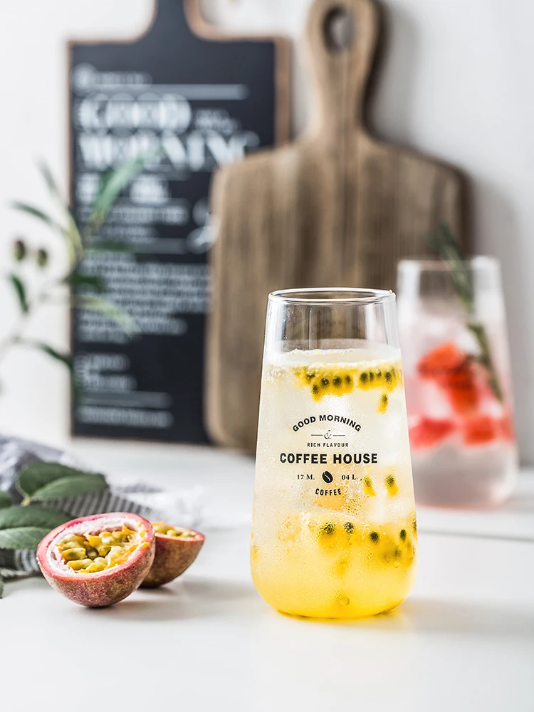 2021 Hot Sale Wholesale Custom Logo nordic Glassware clear Mug Heat Resistant cola fruit juice Glass Cup 450ml Cocktail Glass