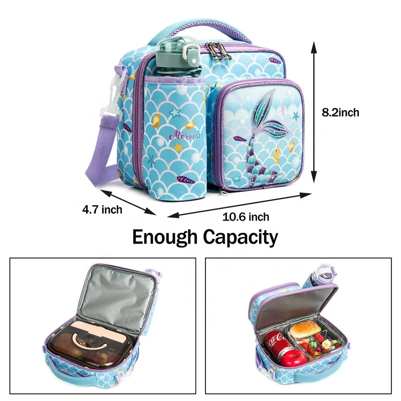 Customize Printing Shoulder Bottle Holder Cool Box Bag  kids school bag with lunch box and water bottle