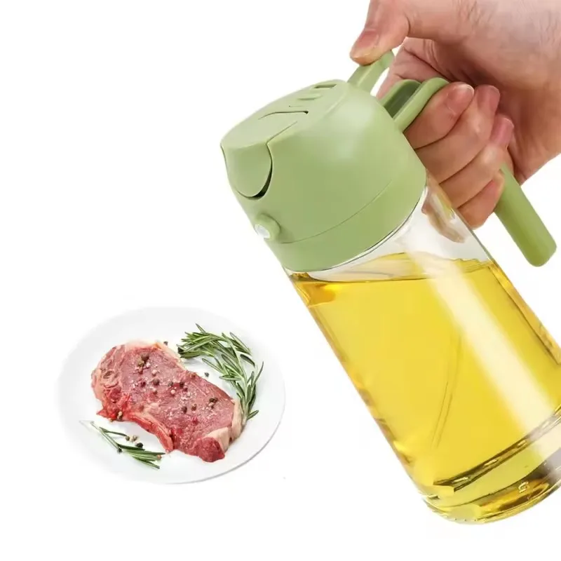 2024 New Design 470ml Kitchen 2-in-1 Glass Oil Dispenser and Olive Oil Bottle Spray/Invert Integrated Oil Pot