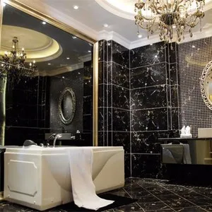 Marble Floor Tiles Black Gold Tile Polished Glazed Marble Porcelain Tiles Square Mall Modern Hot Sale 60x60 80x80 Glossy Black