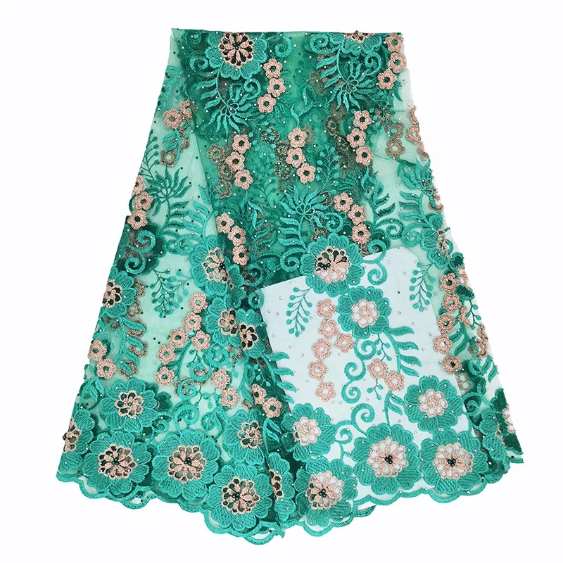 high quality factory price wholesale african embroidered lace fabric with shining stones