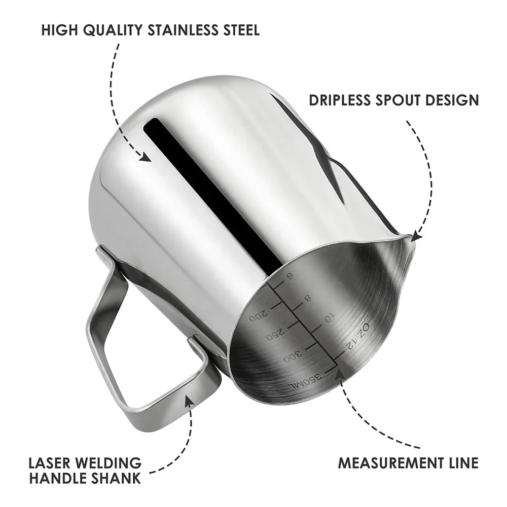 Wholesale Milk Pitcher Jug Stainless Steel Milk Espresso Cappuccino Coffee Latte Art Cup with Scale