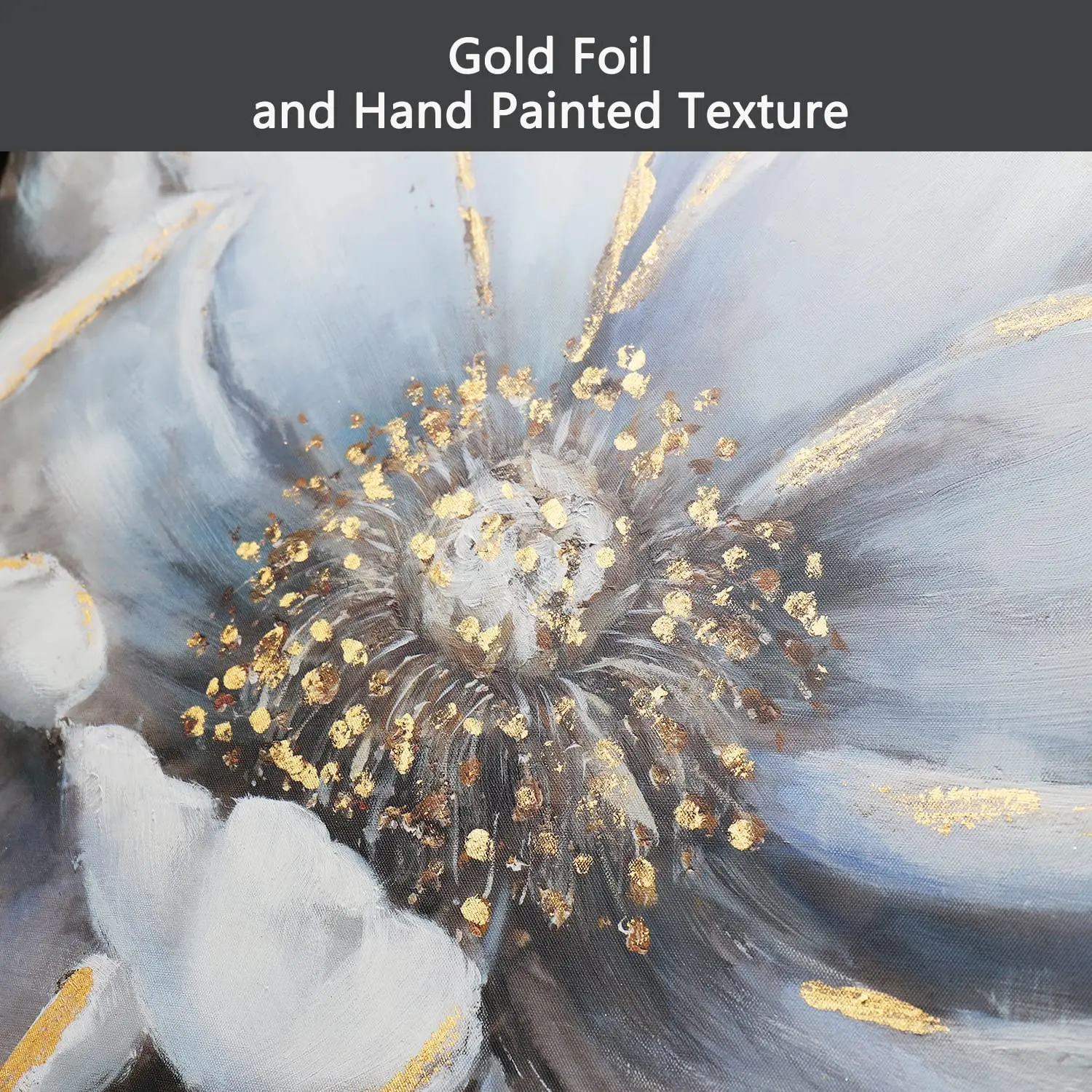 Living Room Bedroom Decor Large Black And White Flower Dark Grey Gold Floral vintage oil painting pictures of flowers