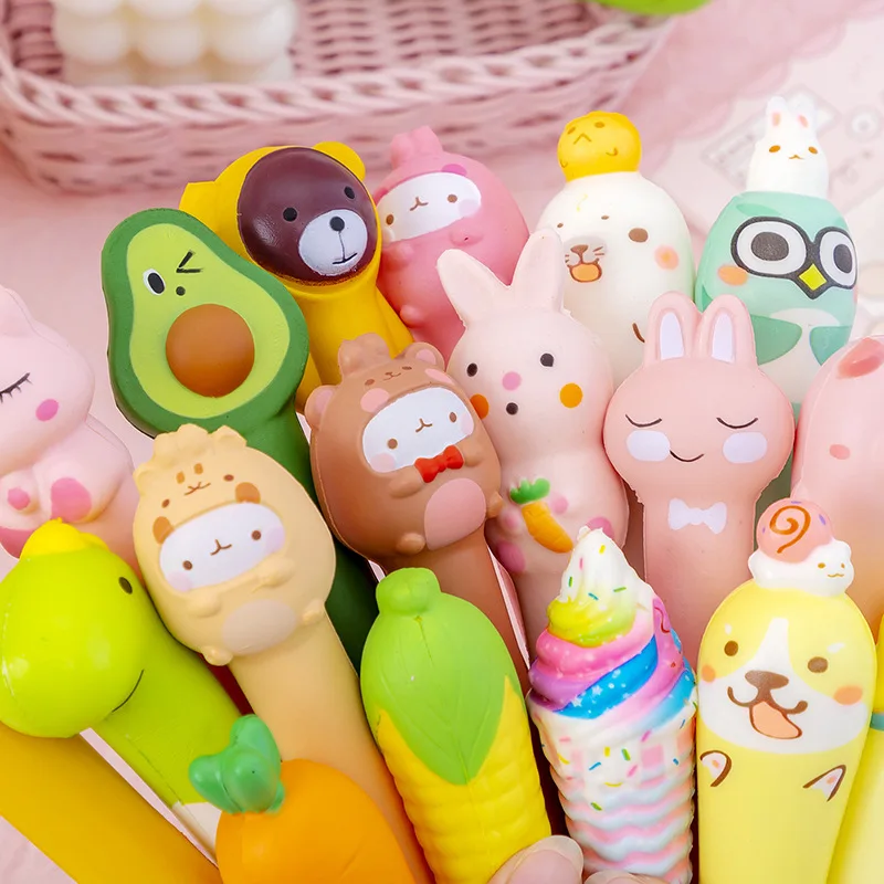 Cute kawaii pen cartoon design promotional squishy gel pen for students memory foam easily recovery decompression ballpoint pen
