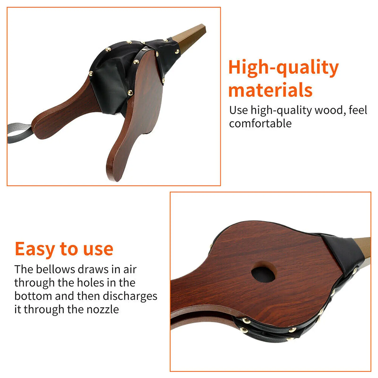 Fireplace Bellows Wooden Air Blower Cast Nozzle Hand Bellow Pump Fire Tool Outdoor Camping BBQ Grill Chimney Hand Bellow Pump