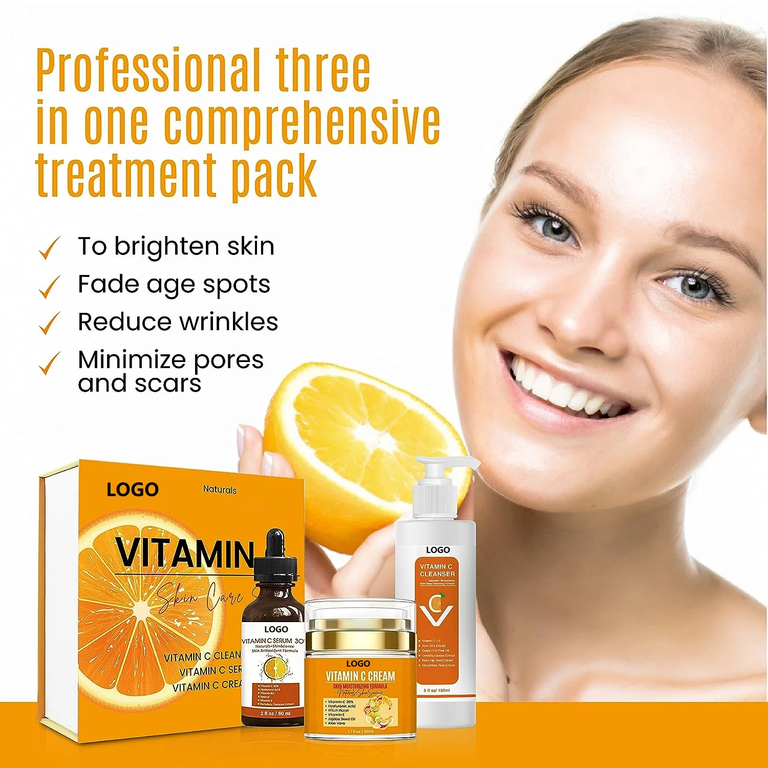 Private Label Anti-Aging Vitamin C Serum Hyaluronic Acid & Retinol with Peptides Astaxanthin Face Firming Whitening Moisturizing