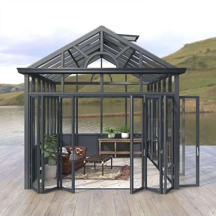 Modern design Mobile glass House Winter Garden Prefabricated aluminum frame hollow glass roof outdoor villa Sun room