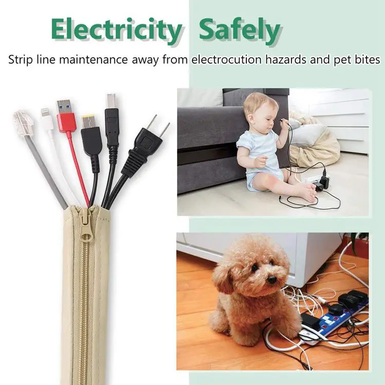 Black Flexible Zipper Wrap Cable Sleeve  Cable Cover  Wire  Cord Hider for Home & Office Organizer Concealer