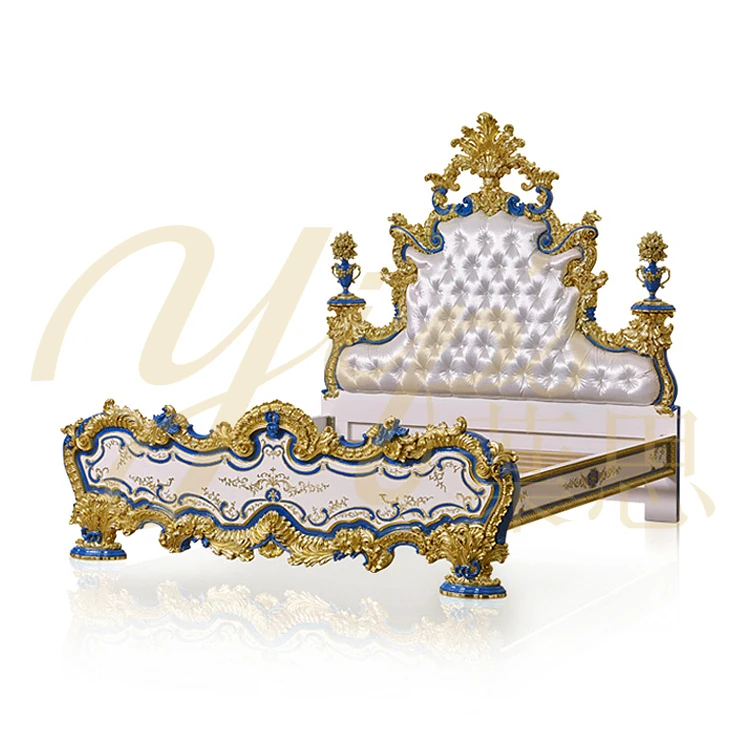 Yips LD-1508-1333B Emperor Blue Style Handpainted Gold-Leaf Pattern Bedroom Set Furniture 2m Deluxe Luxury Classical Bed