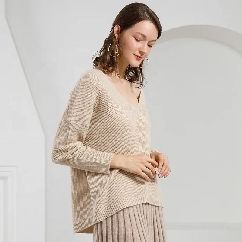 Factory direct stock service  drop-shoudler sweaterAutumn Mongolia Cassh  V-neck  pullover sweater women loose pullover sweater