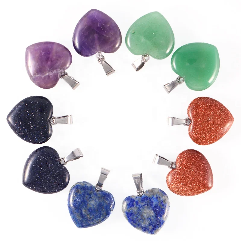 Fashion Jewelry Assorted Healing Natural Stone Pendants Healing Crystal Heart Shaped Pendant For Jewelry Making