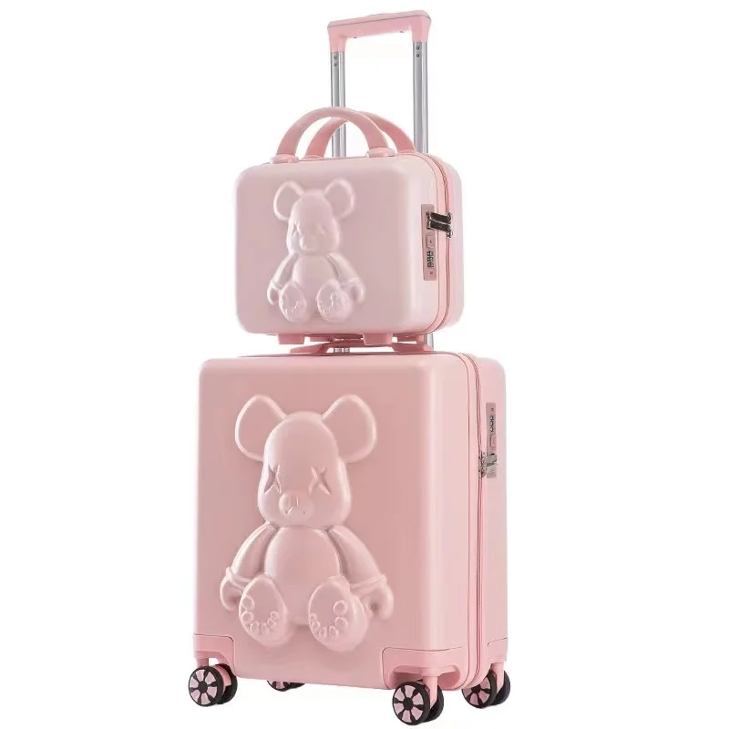 3D Cartoon Cute Teddy Bear Carry On Suitcase Set ABS Trolley Luggage Hardshell Spinners Suitcases For Kids Students Girls Boys